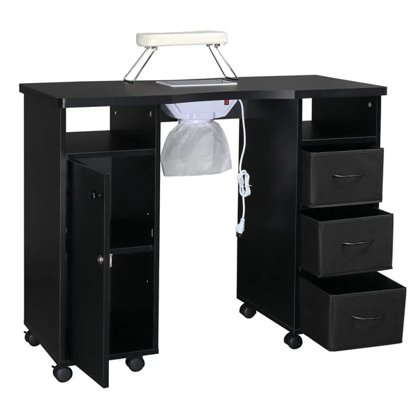 Rolling Manicure Table with Built-In Fan, Double Cabinet and 3 Drawers – image 1