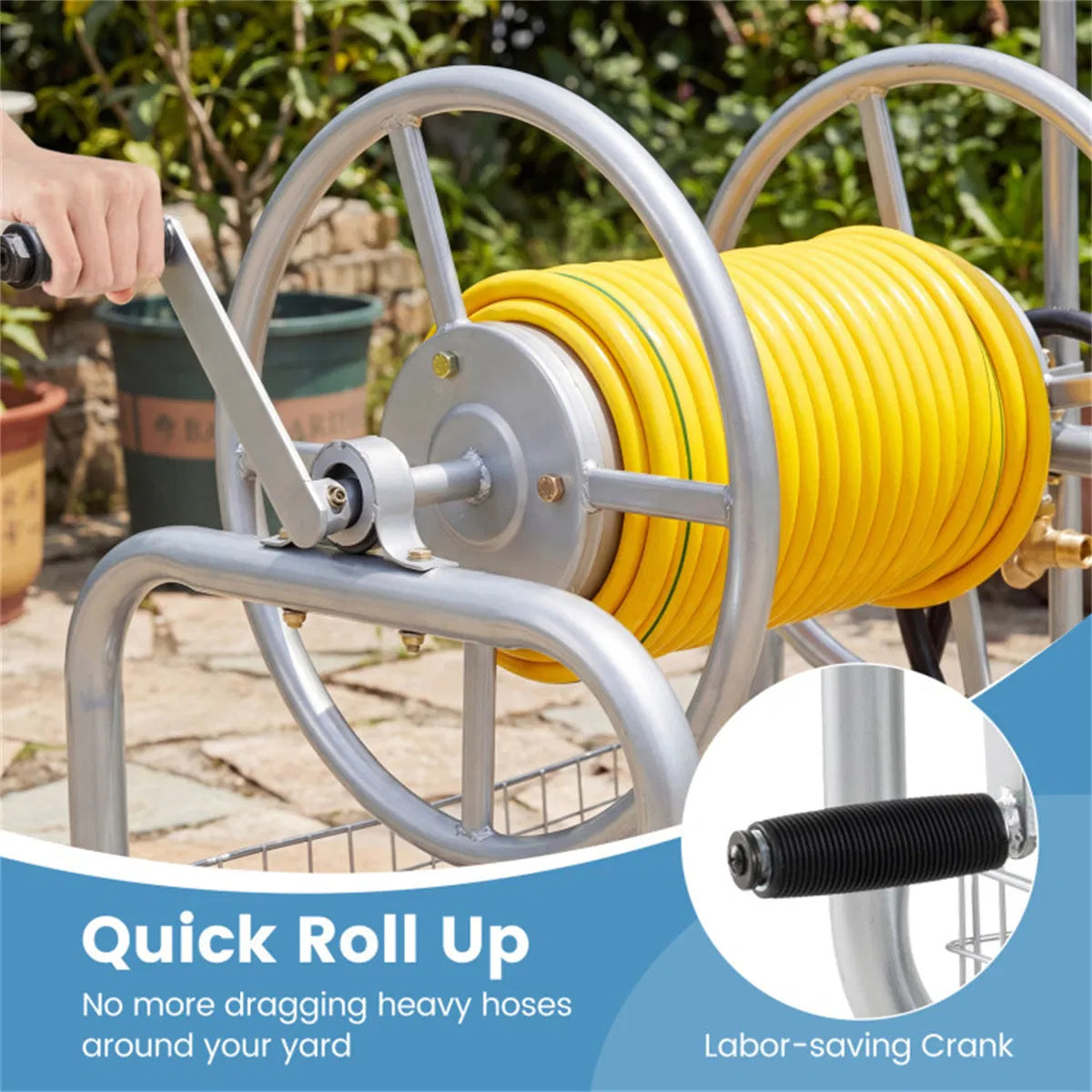 Garden Hose Reel Cart Heavy Duty, 300 ft Capacity, 10 in Wheels – image 12