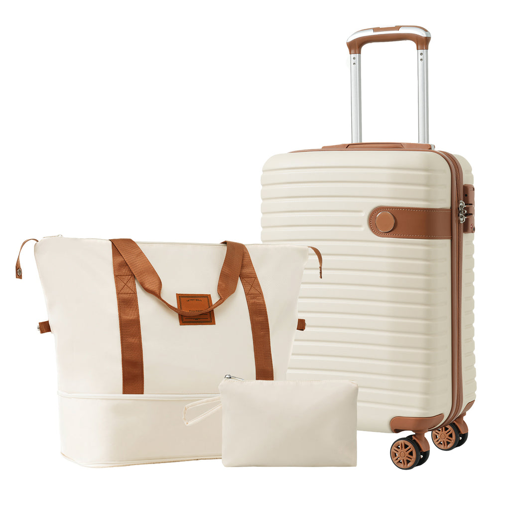 3-Piece Carry-On Luggage Set, 20 in Hardshell Spinner, Cream – image 3