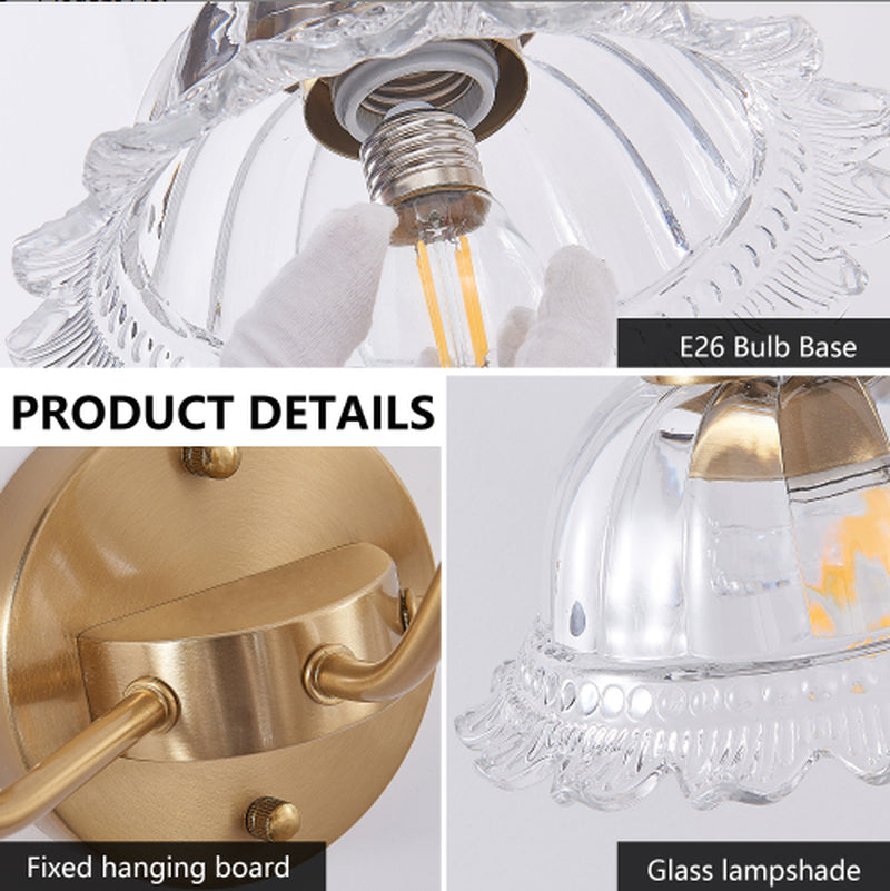 24 Inch 3-Light Vintage Gold Vanity Light with Glass Shades – image 4
