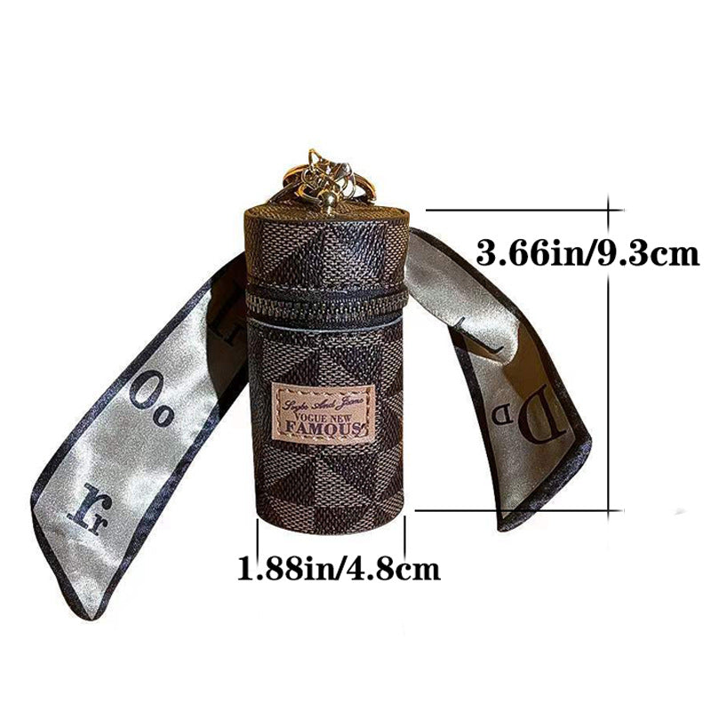 Faux Leather Keychain Pouch – Mini Cylinder Zip Bag Charm – image 6