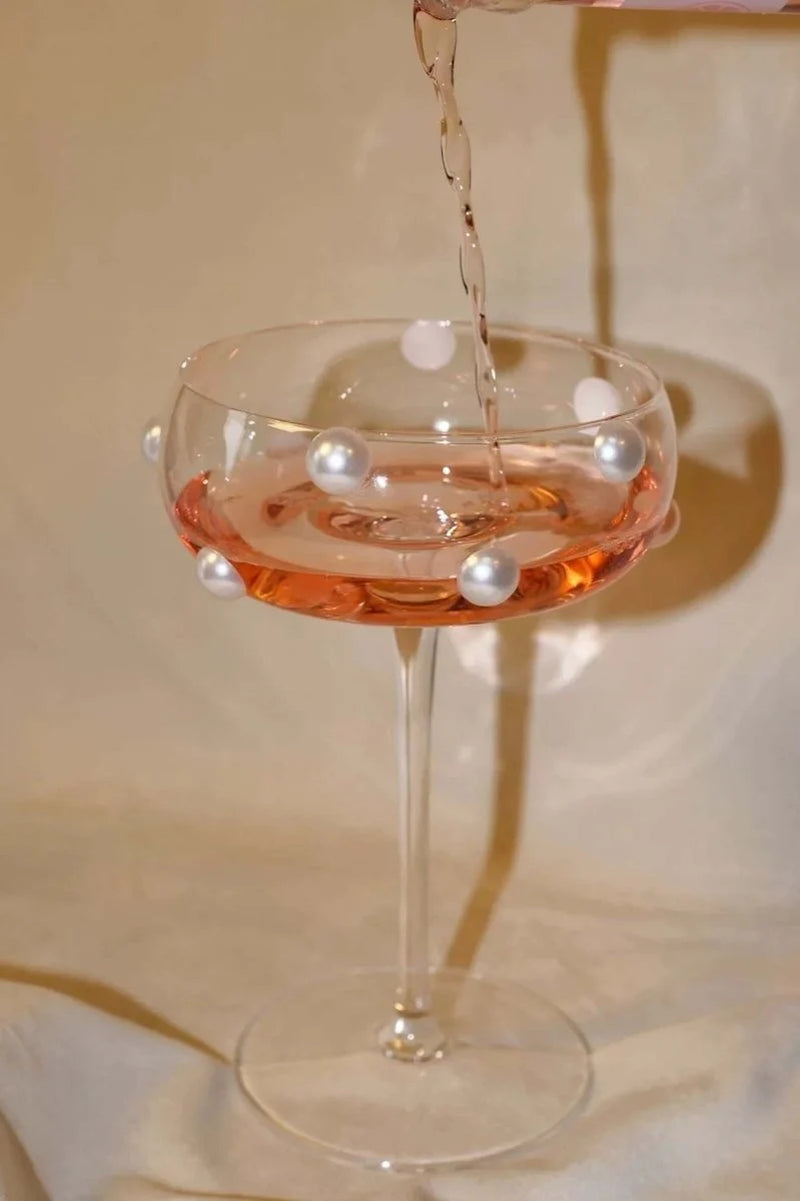 Mouth Blown Pearl Dot Champagne Coupe Glass – image 5
