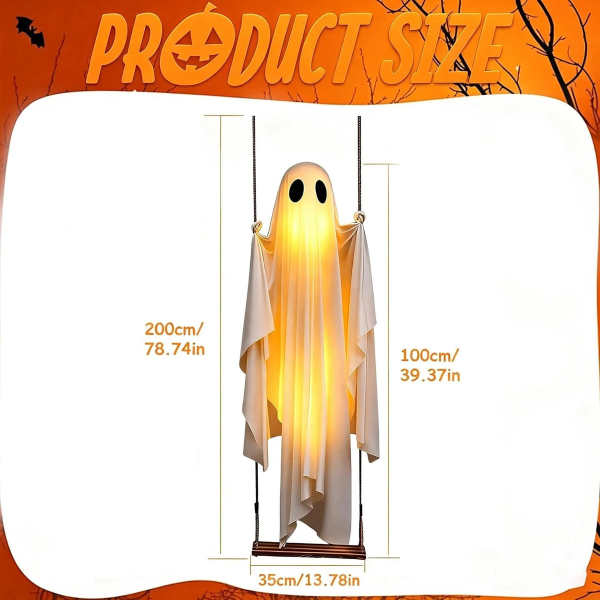 Swinging Ghost Halloween Decoration with 8 Light Modes and Timer – image 2