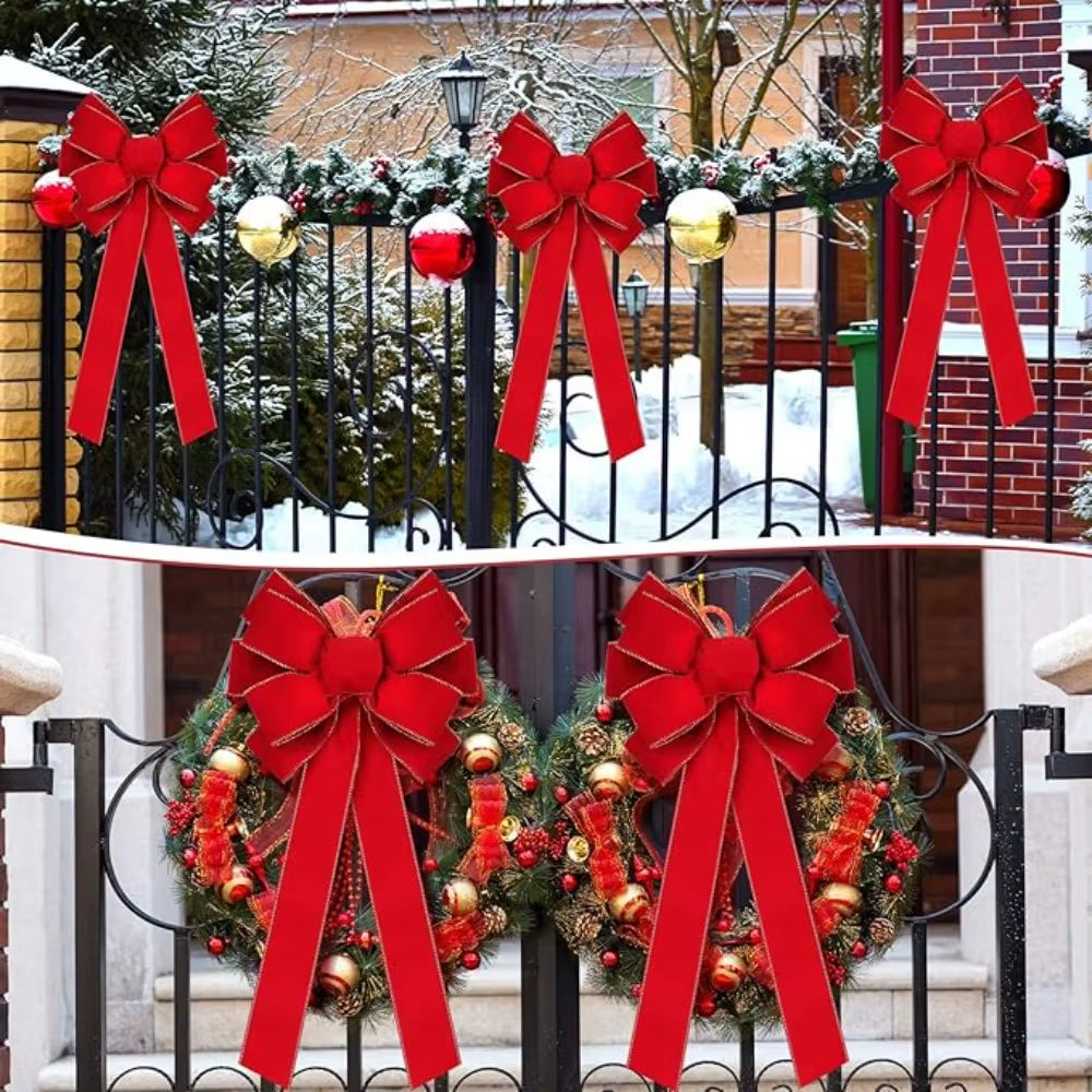 Christmas Bow - Red Velvet Wreath Bow with Gold Wired Edge – image 2