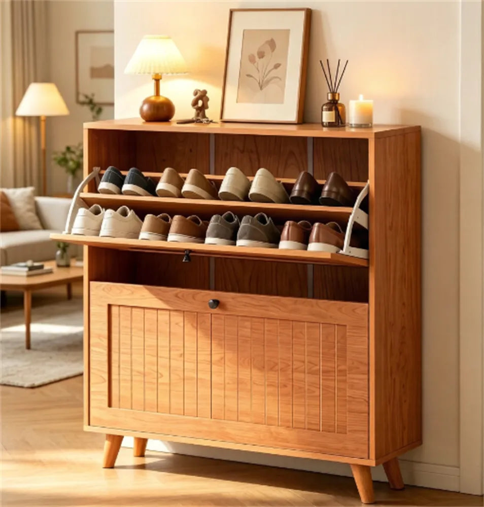Narrow Shoe Cabinet with 2 Flip Drawers, Anti-Tip Slim Entryway Storage – image 1