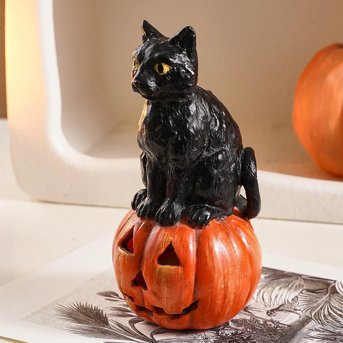 Black Cat Figurine – Resin Halloween Decor Ornament – image 2