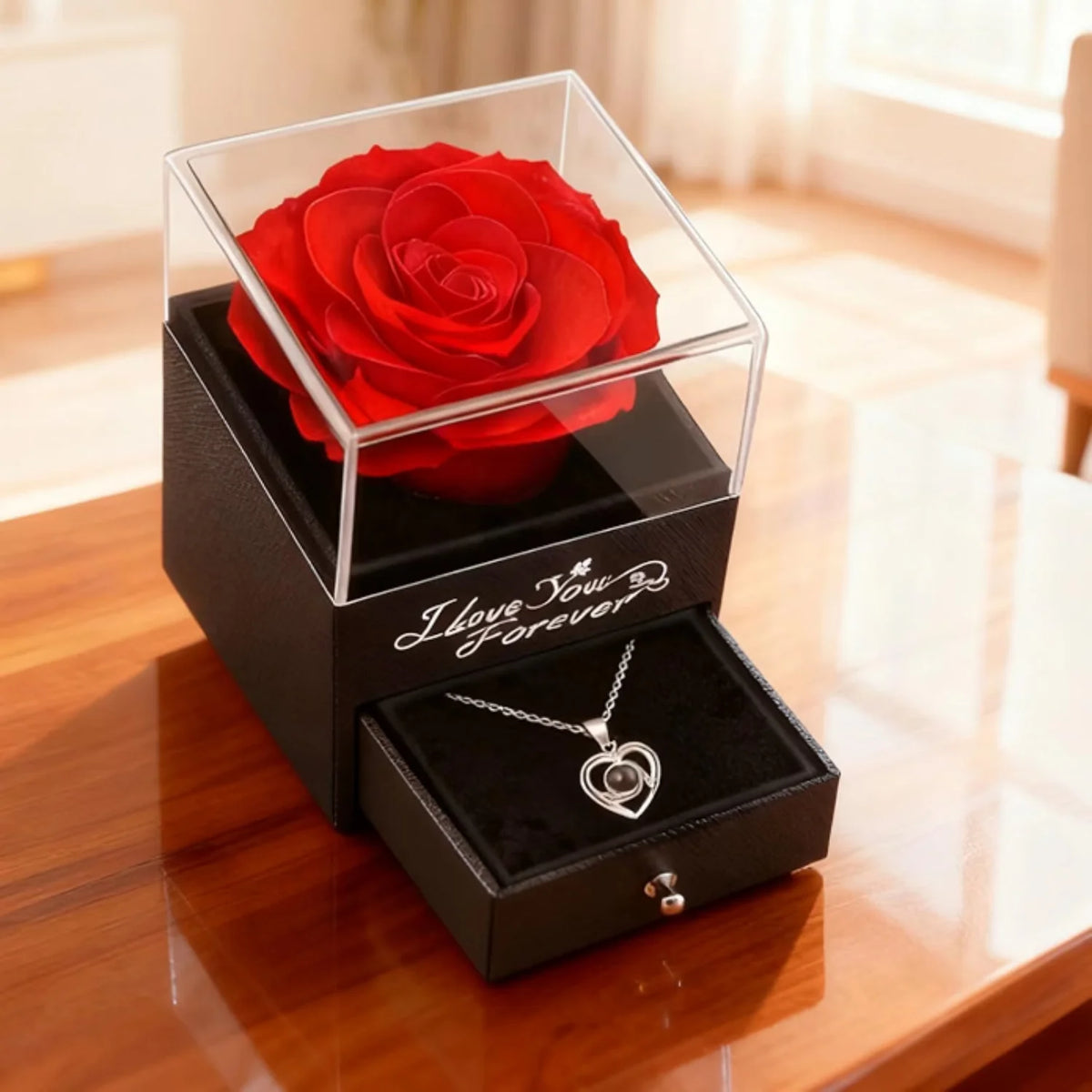 Preserved Rose Gift Box with Heart Necklace – image 4