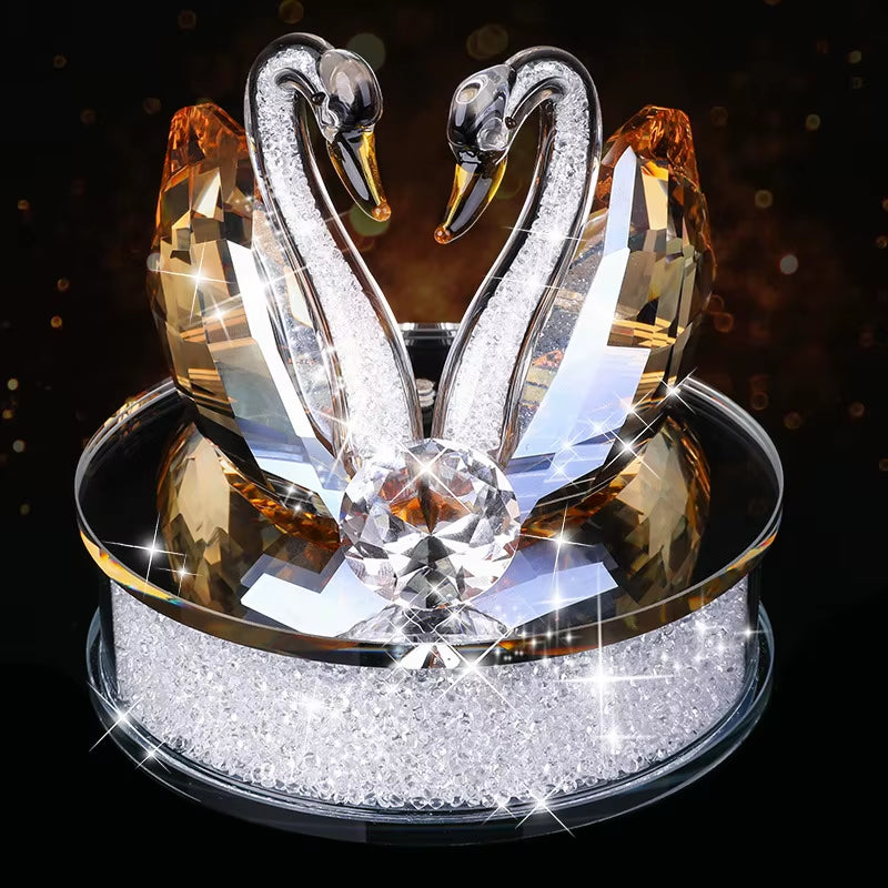 Crystal Swan Couple Figurine with Base, Handmade Glass Gift – image 1