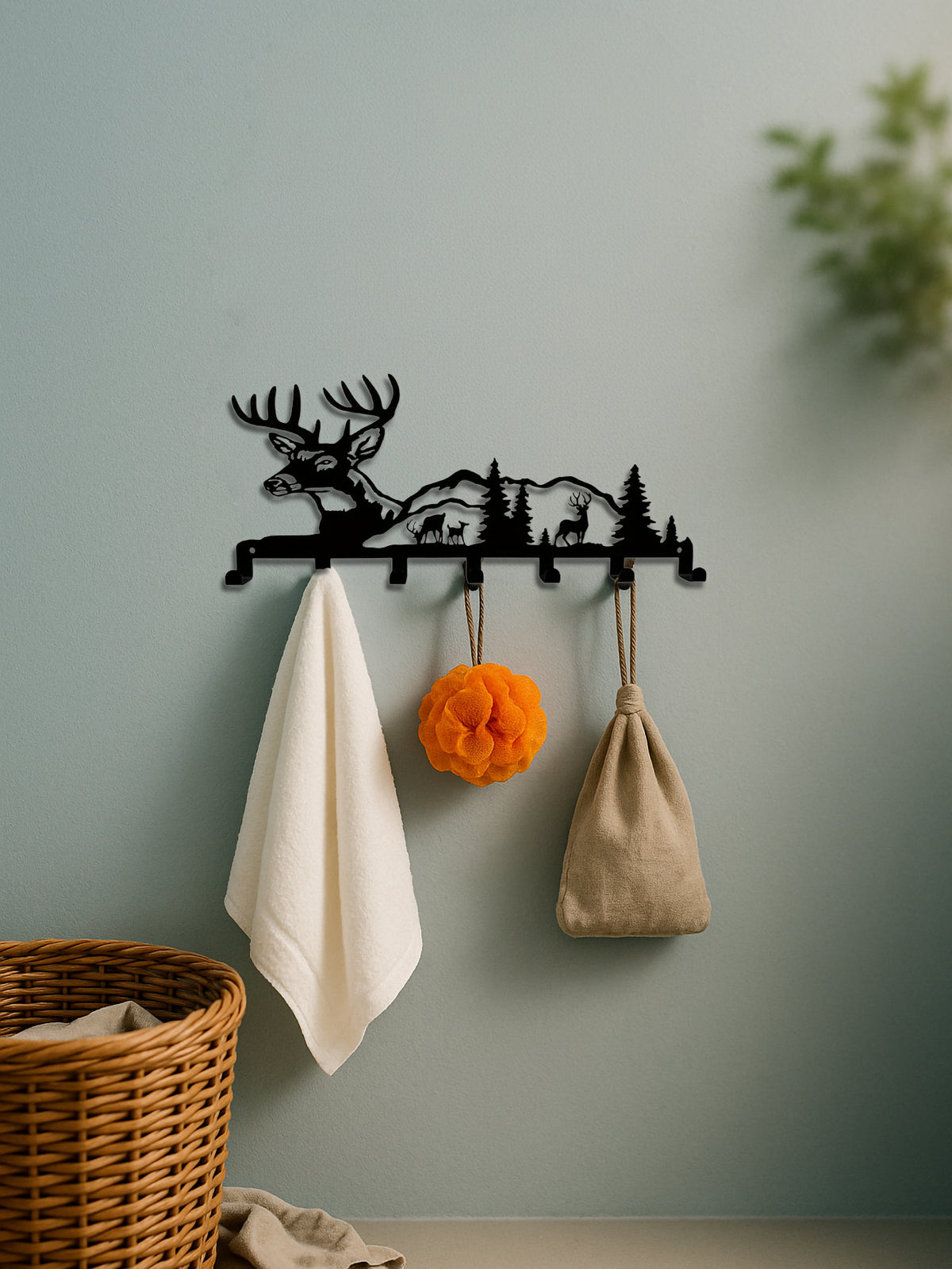 Key Holder for Wall – Deer and Forest Metal Key Hook Rack – image 5