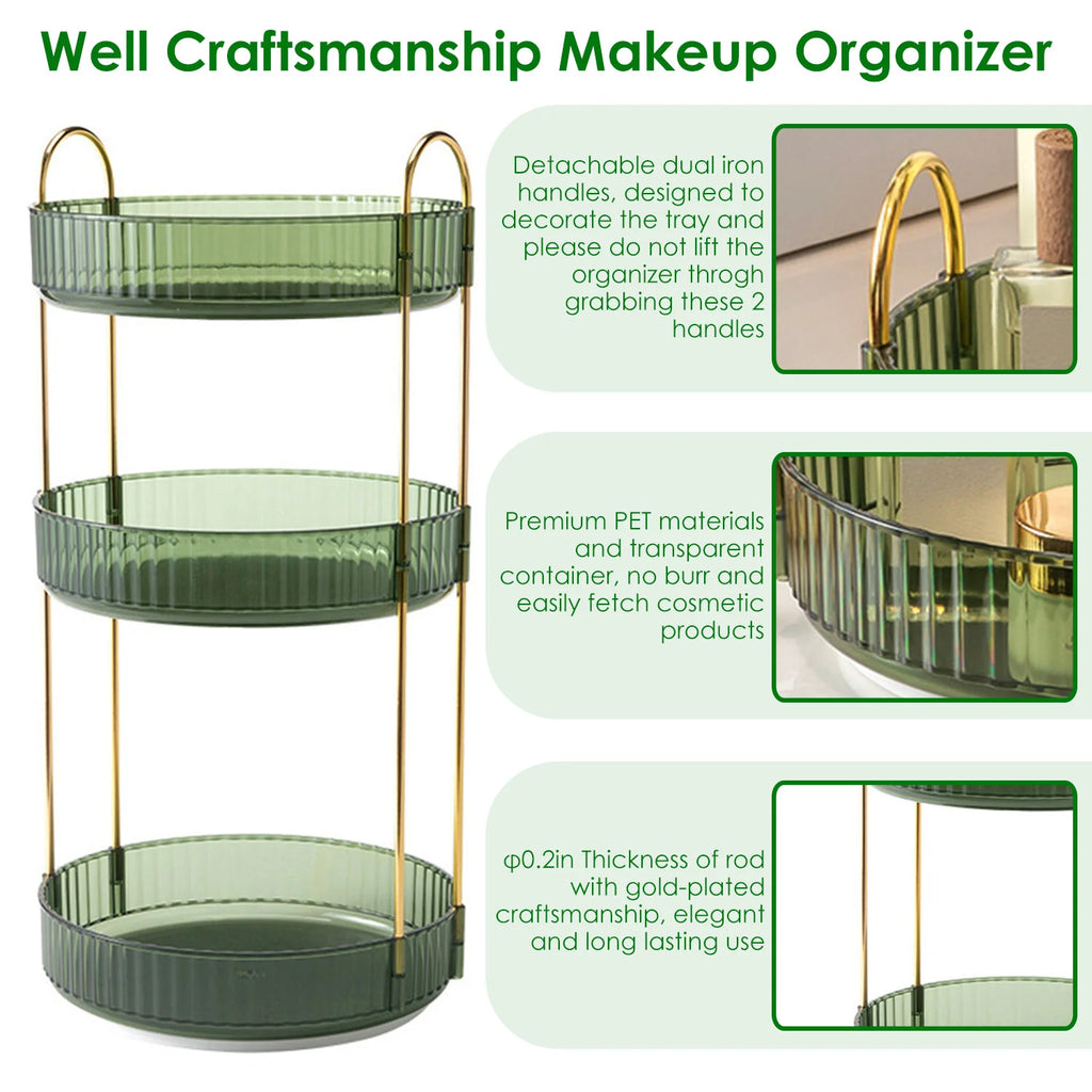 Rotating Makeup Organizer, 3 Tier 360 Degree Countertop Shelf – image 2