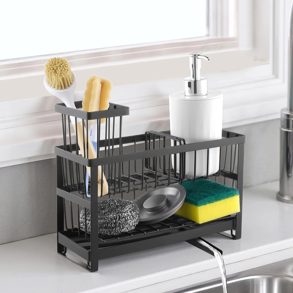 Kitchen Sink Caddy Organizer, Black Sponge and Brush Holder – image 5