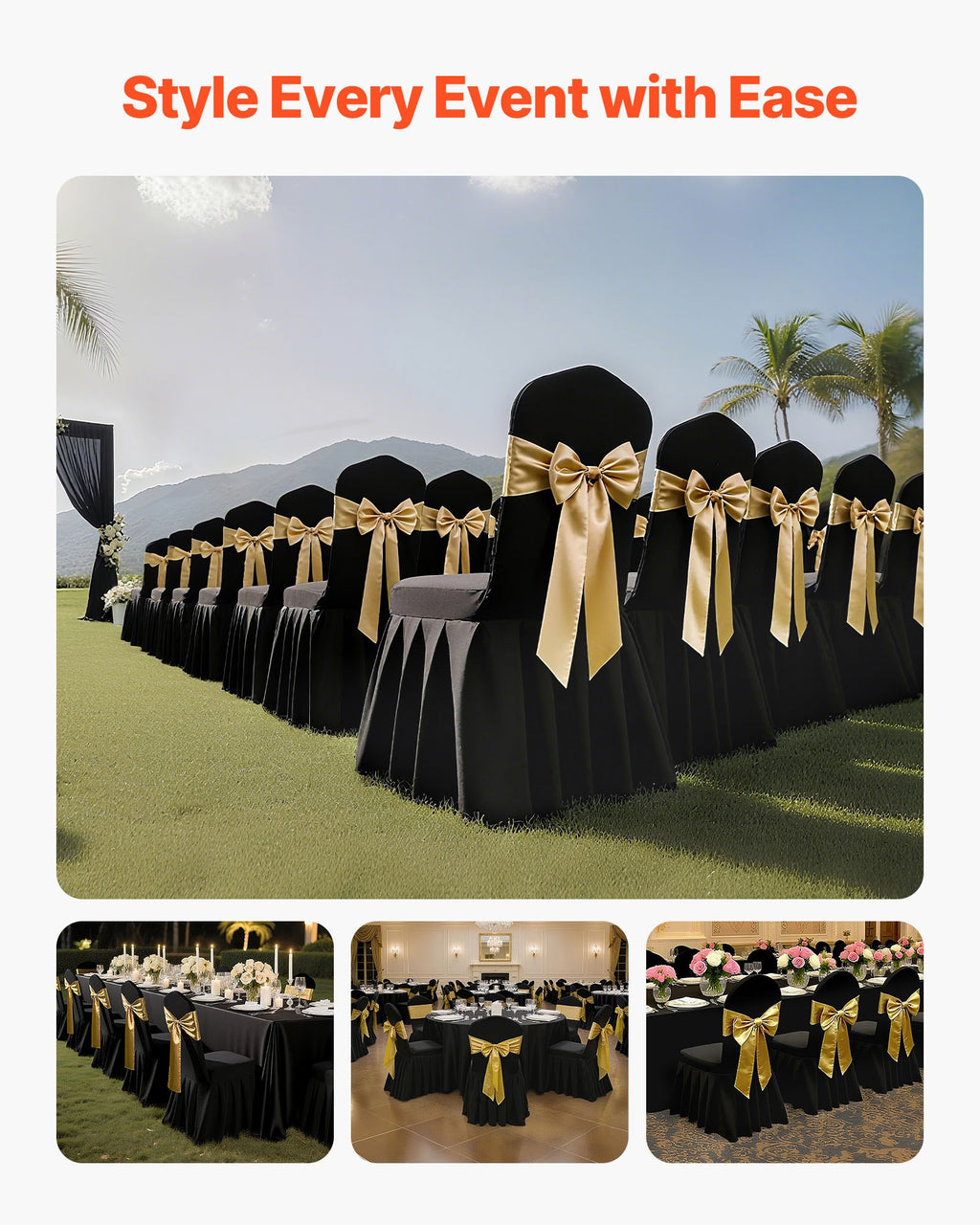 Black Stretch Spandex Chair Covers for Events, 30 Pack – image 2