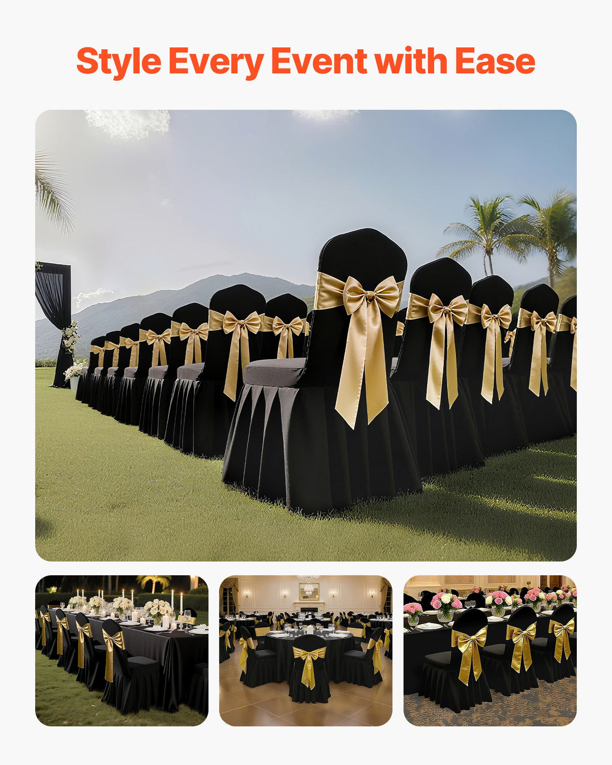 Black Stretch Spandex Chair Covers for Events, 30 Pack – image 2