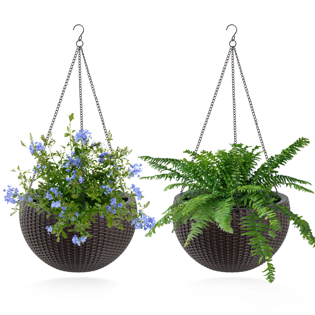 Self-Watering Hanging Planter 2 Pack, 13.4 in Rattan-Look, Brown – image 2