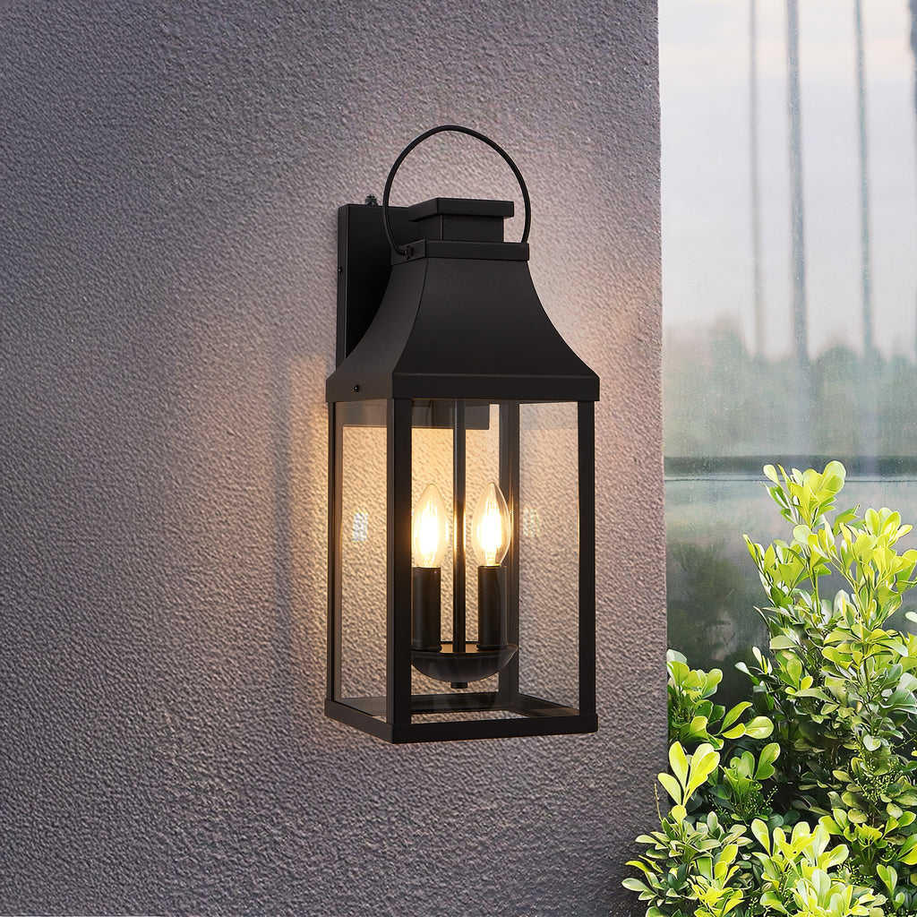 20 Inch Dusk to Dawn Outdoor Wall Light, Black 2-Light Porch Lantern – image 3