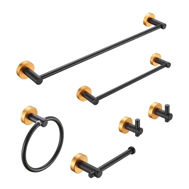 6-Piece Bathroom Hardware Set with 24 in Towel Bar, Aluminum, Black Gold – image 2