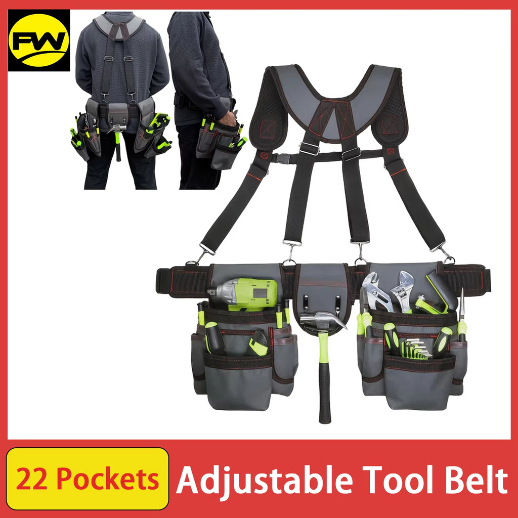 Tool Belt with Suspenders, 22 Pockets, Adjustable 32 to 66 Inch – image 2