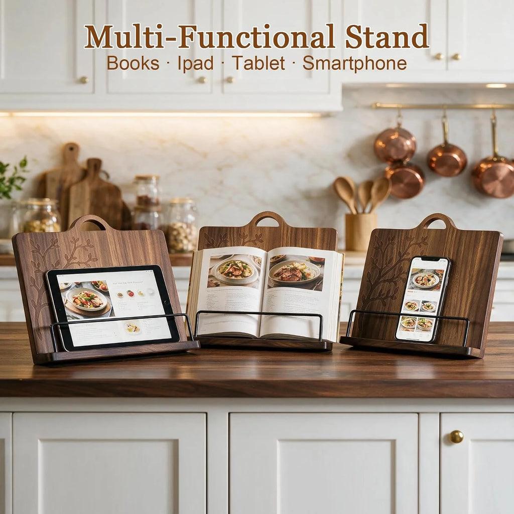 Cookbook Stand, Acacia Wood Recipe Book Holder for Counter – image 4