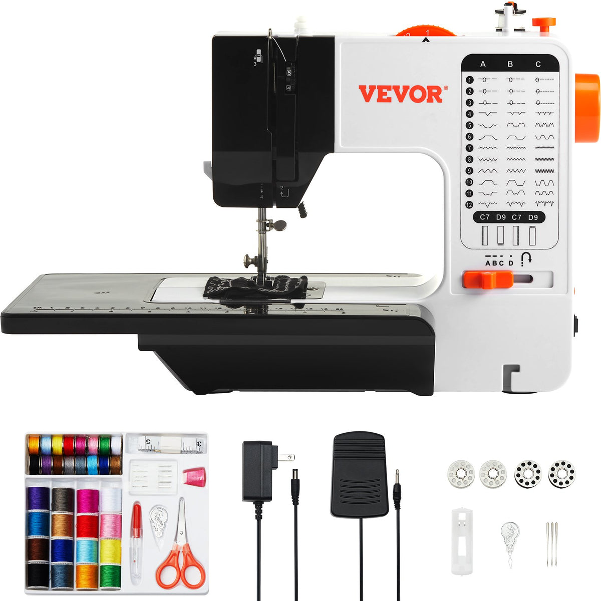 Portable Sewing Machine, 38 Stitches, Extension Table and Foot Pedal