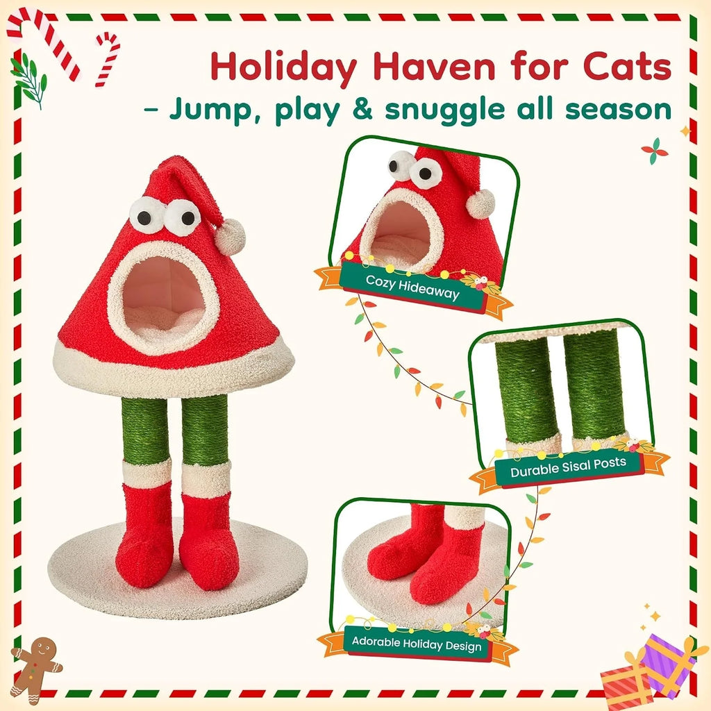 Christmas Cat Tree, Santa Hat Cat Tower with Sisal Posts, 31.5 in – image 3