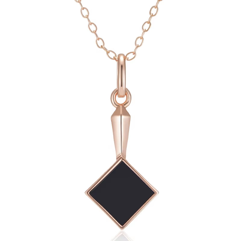 Black Stone Pendant Necklace - Rose Gold Tone – image 6
