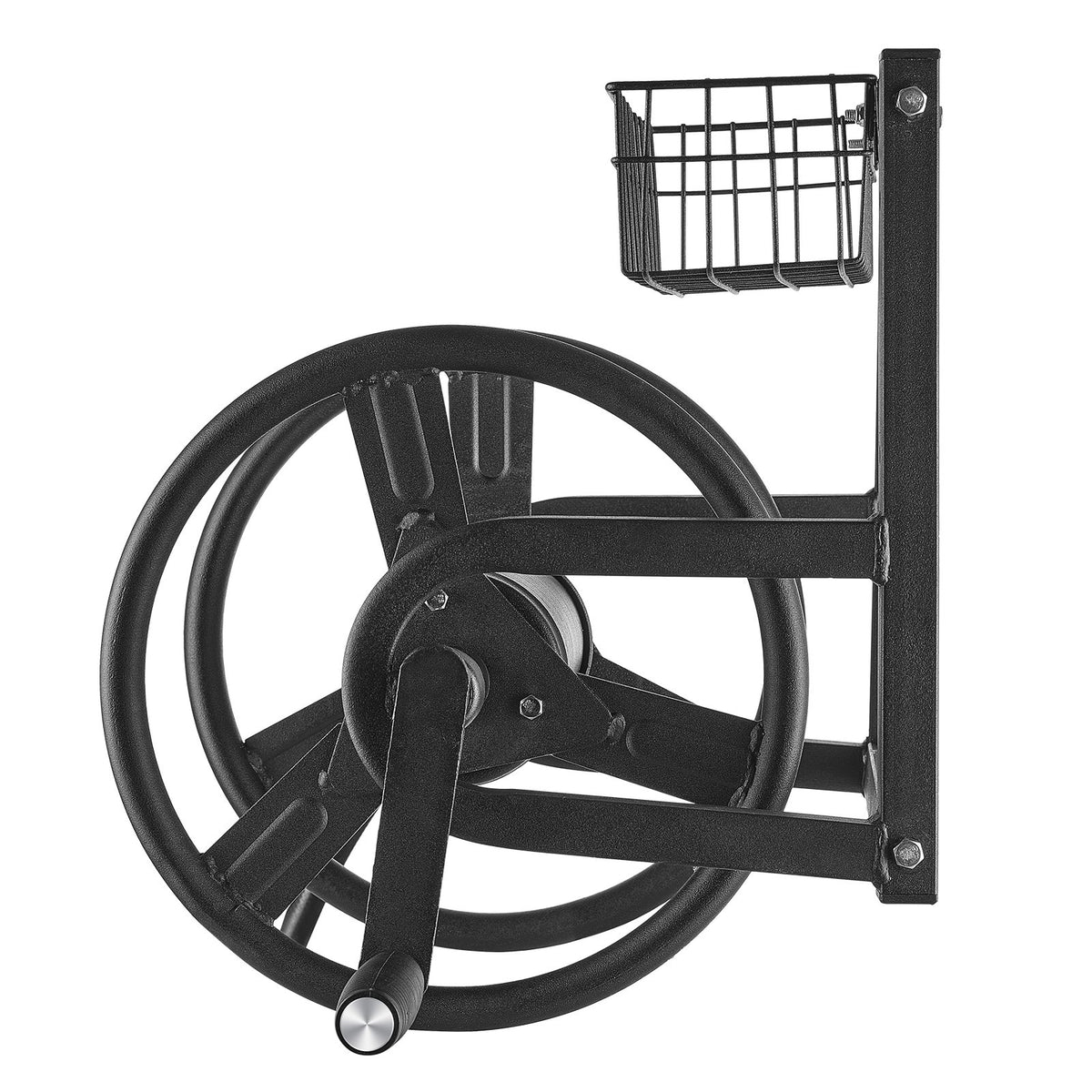 Wall Mounted Garden Hose Reel 125 ft with Brass Fitting and Basket