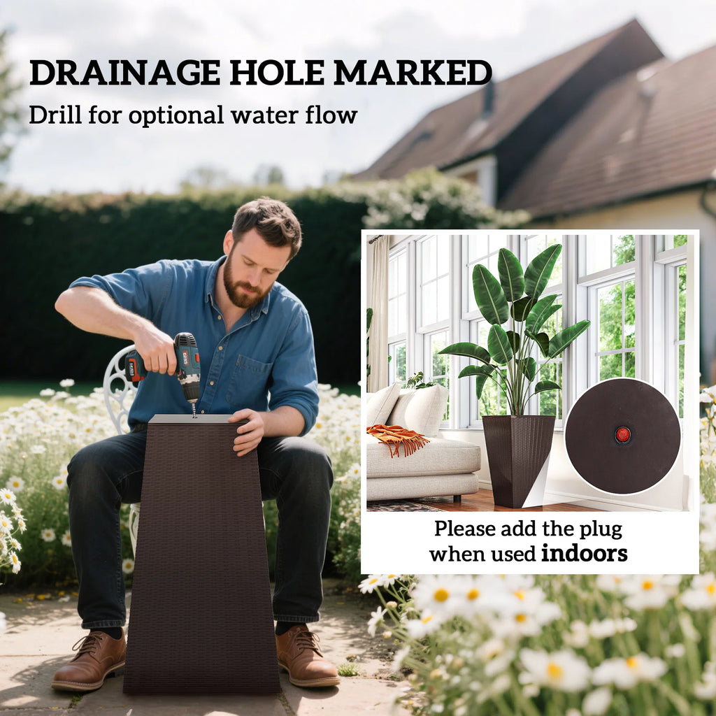Tall Outdoor Planters Set of 3, 24 in Rattan-Look Self-Draining Pots – image 5