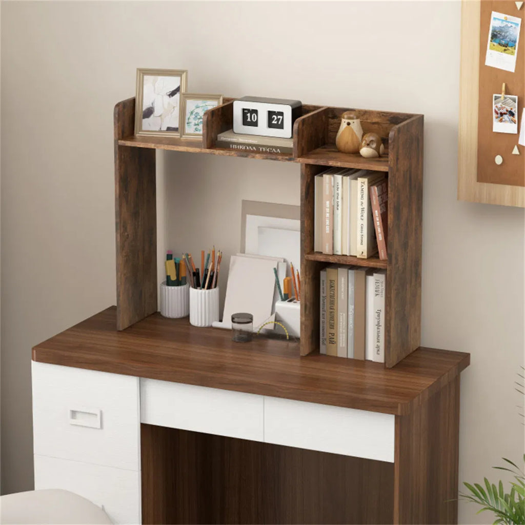 Desktop Bookshelf Desk Hutch for 27 in Monitor, Brown – image 3