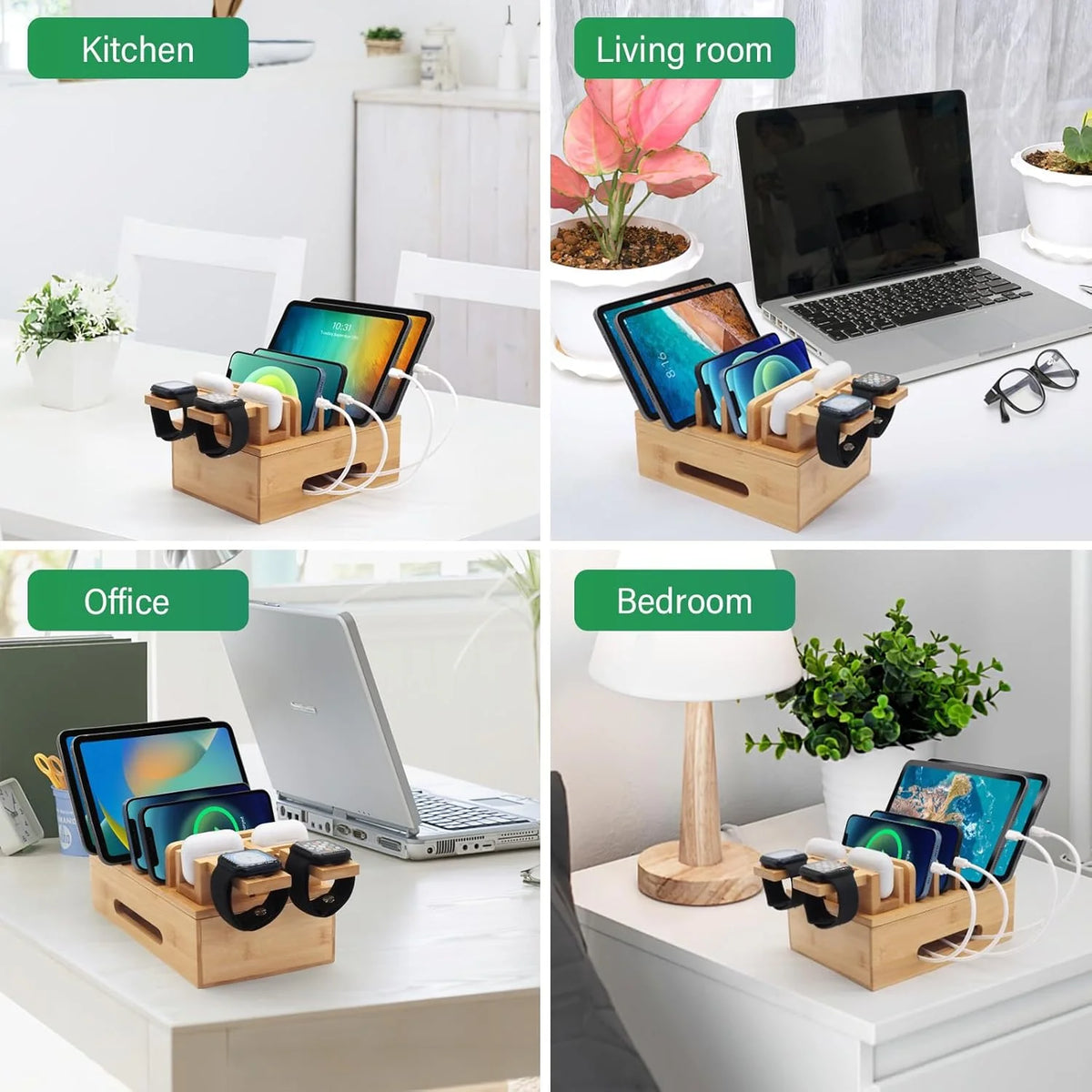 Bamboo Charging Station Organizer for Phones, Tablets & Watches – image 3