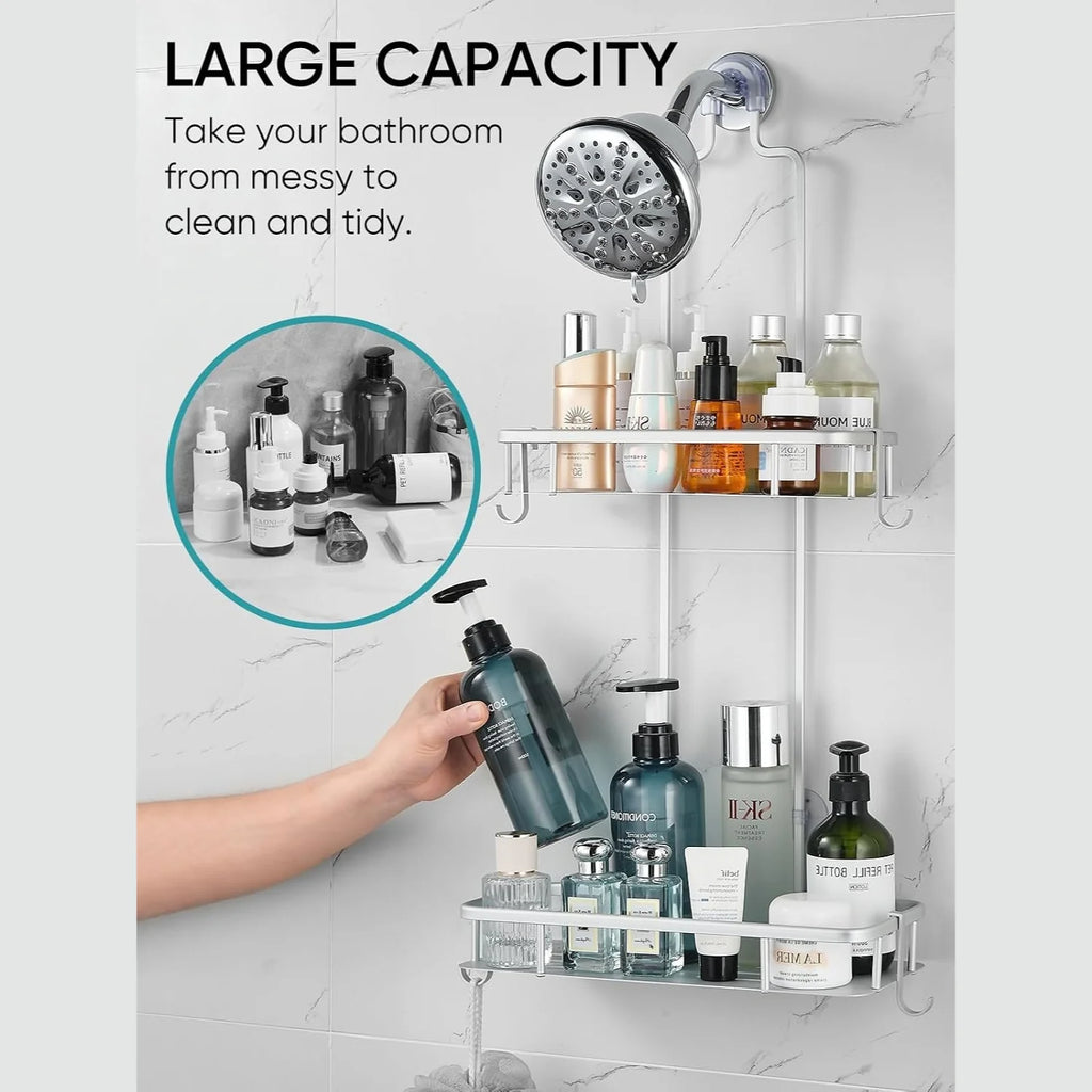 Hanging Shower Caddy, Anti-Swing Organizer with 4 Hooks – image 8