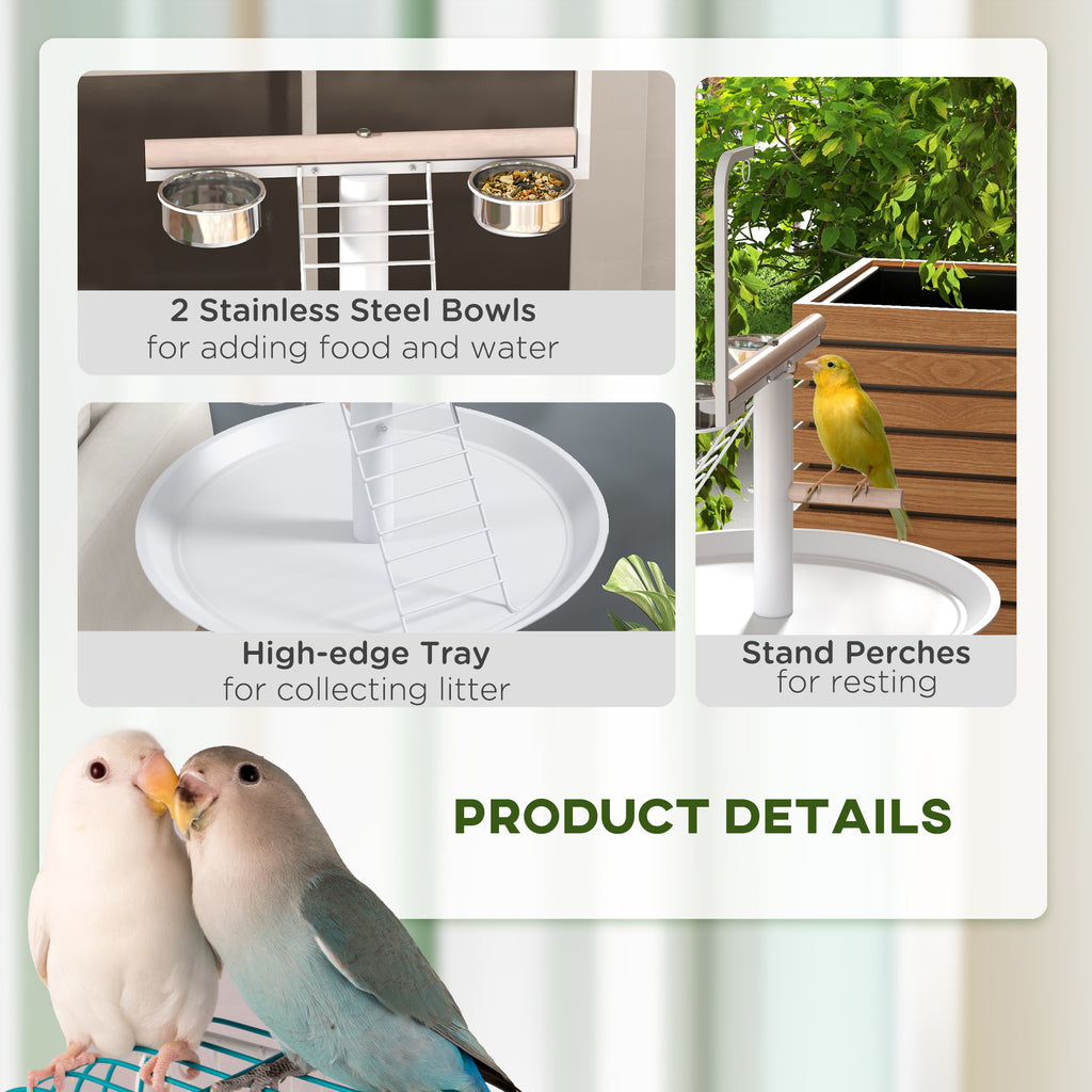 Rolling Parrot Play Stand with Perches, Feed Bowls and Tray – image 6
