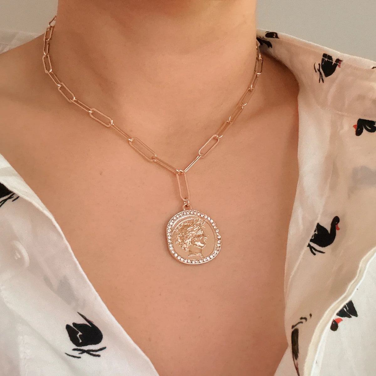 Coin Pendant Necklace, Link Chain Necklace with 3 in Extender – image 4