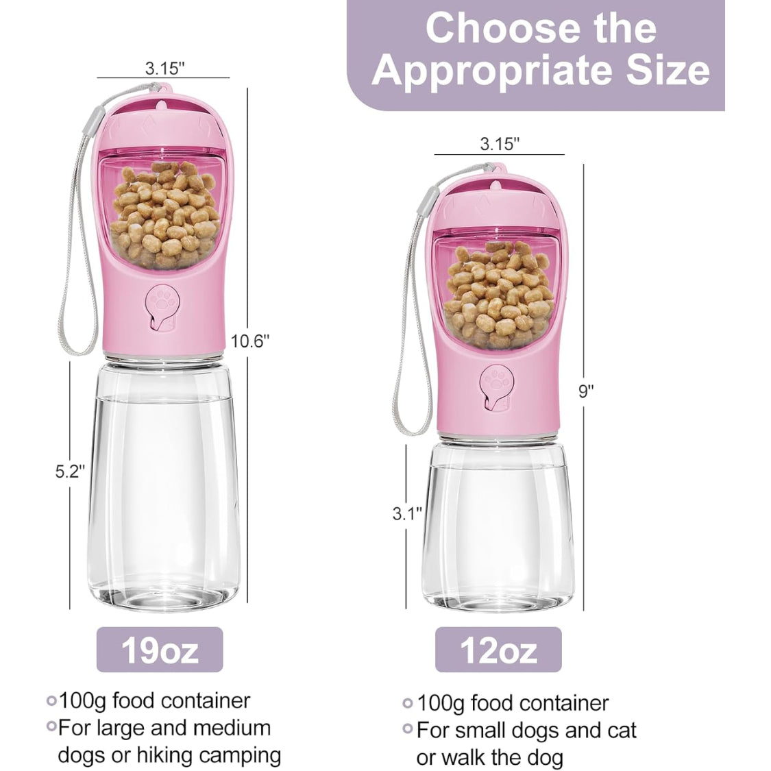 Dog Water Bottle with Food Container, 12 oz Portable Travel Bottle – image 6