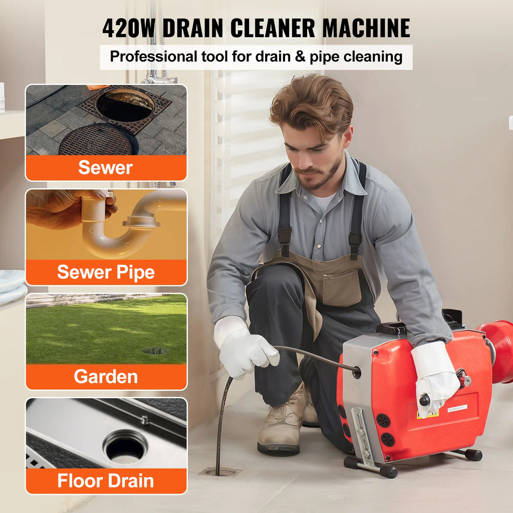 Drain Cleaner Machine – 120 ft x 7/8 in Electric Sewer Snake, 420W – image 2
