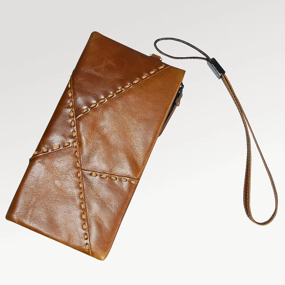 Vintage Cowhide Leather Long Wallet With Zip Pocket and Wristlet – image 3