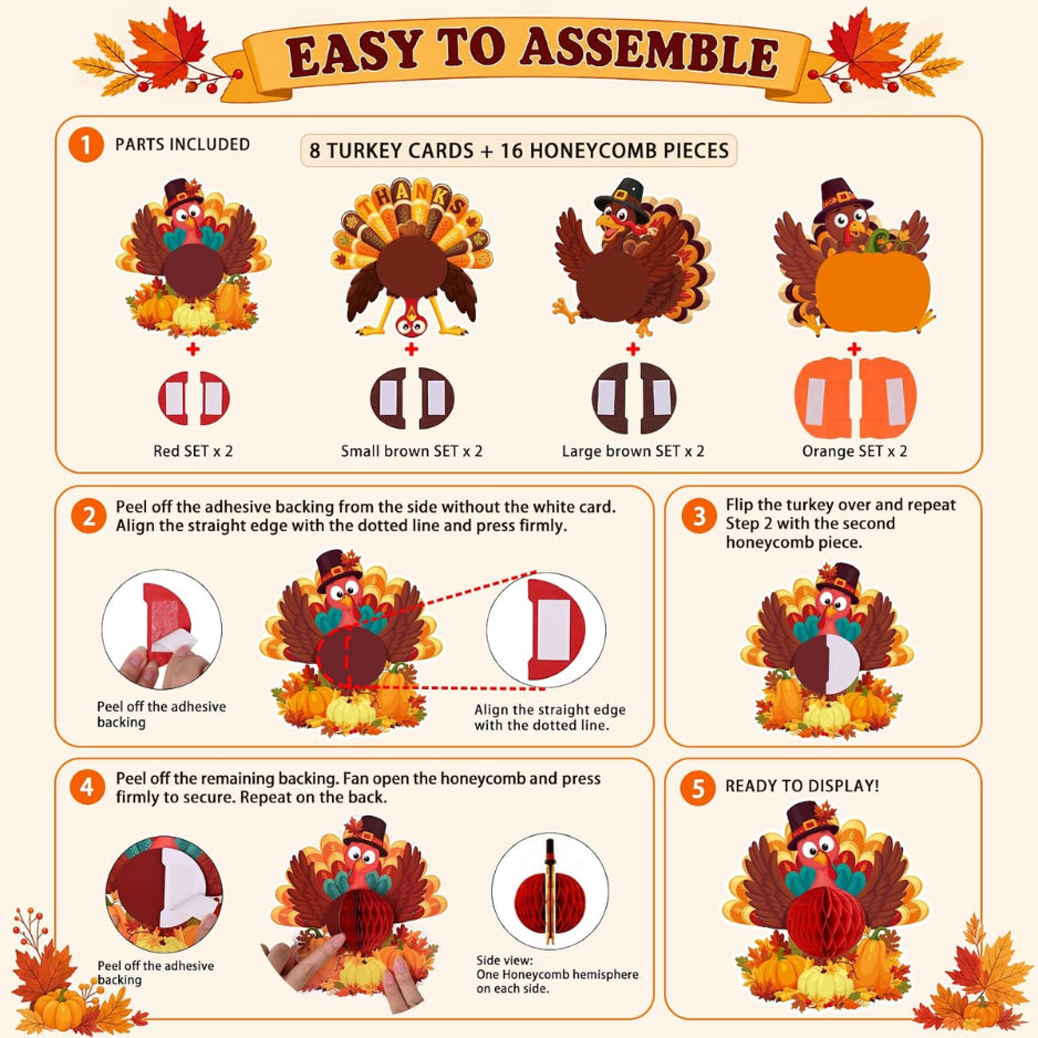Hanging Paper Turkey Honeycomb Decorations, 8 Pack – image 3
