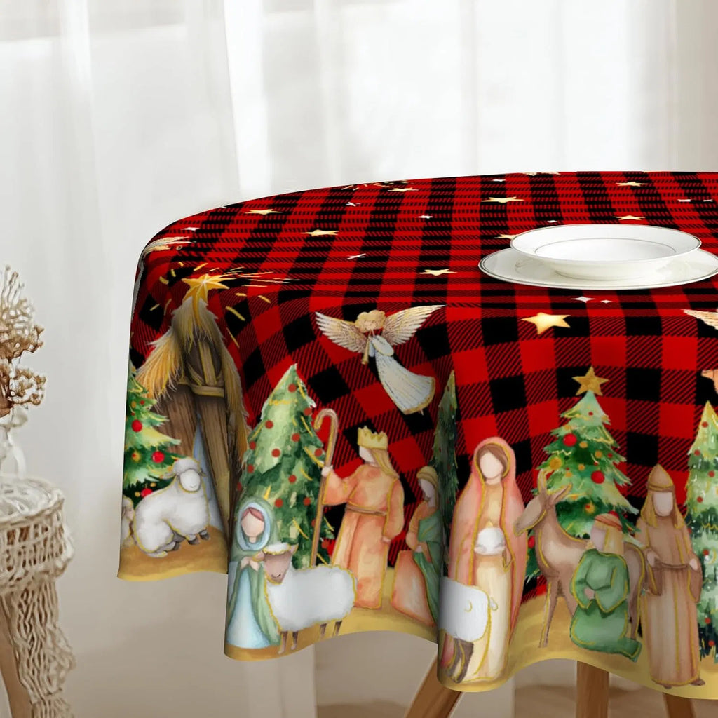 Christmas round Tablecloth 60 Inch, Holiday Print Table Cover