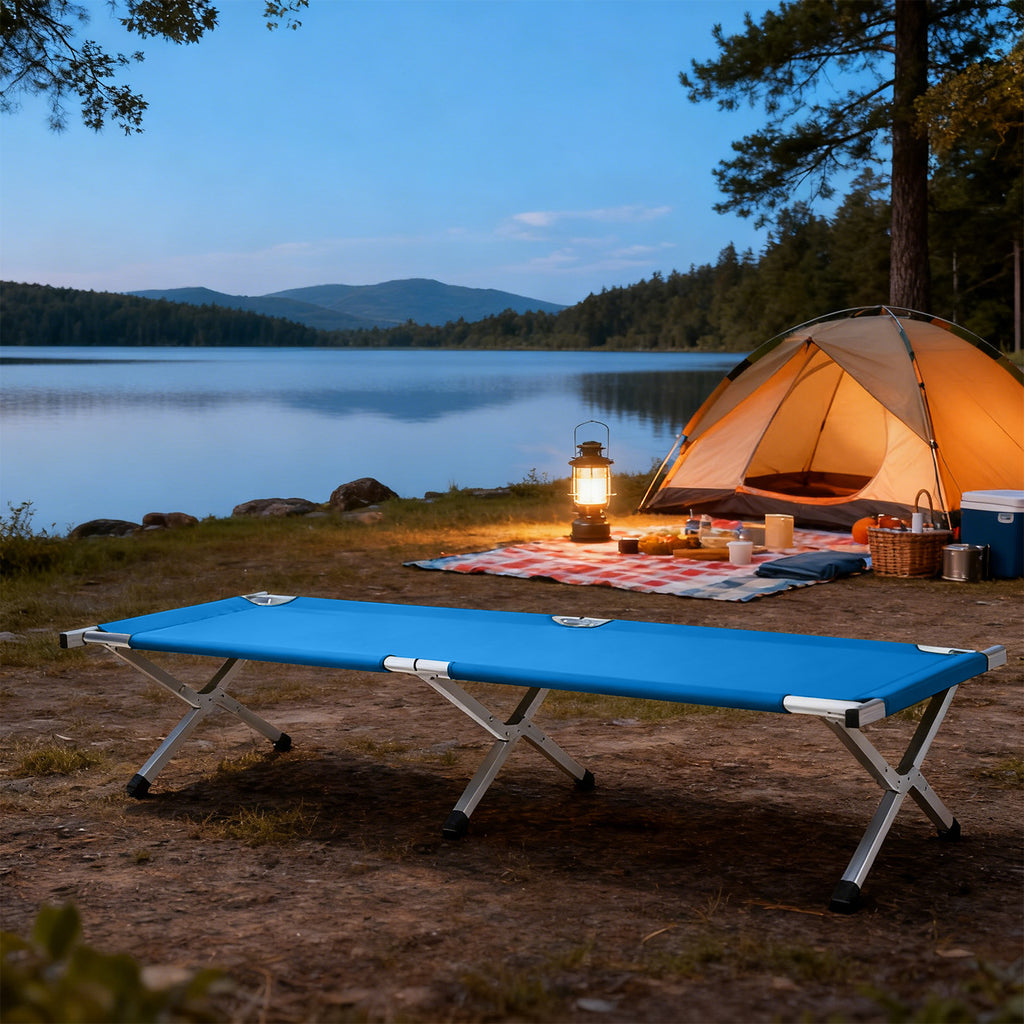 Aluminum Folding Camping Cot with Carry Bag, Blue – image 3
