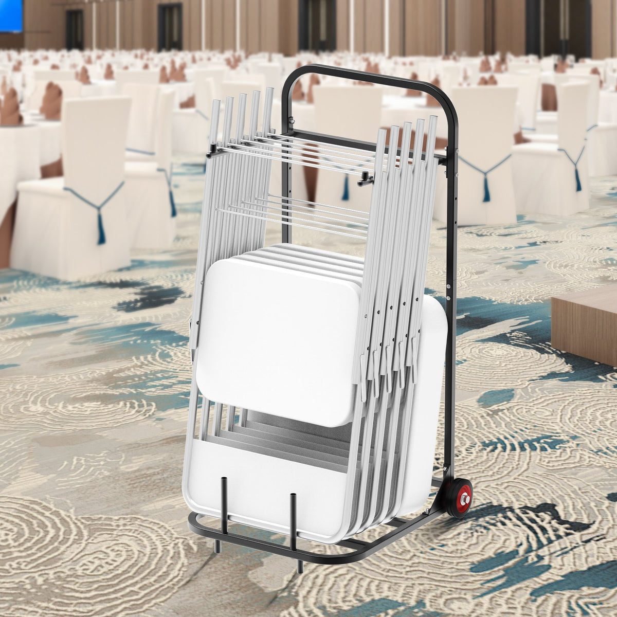 Folding Chair Cart for 10 Chairs, 100 lb Steel Chair Dolly