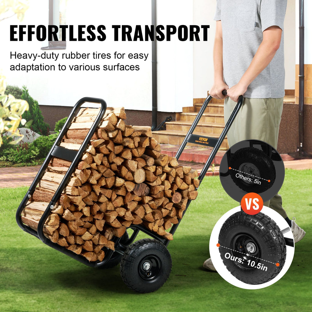 Firewood Log Cart with Rubber Wheels, 250 lb Steel Wood Hauler – image 6