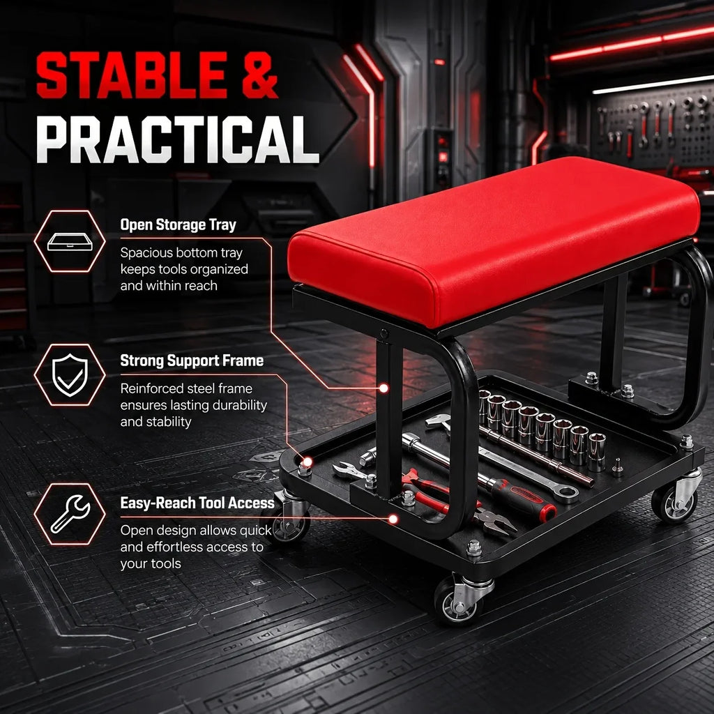 3-in-1 Mechanic Creeper Seat, Foldable Rolling Garage Bench – image 8