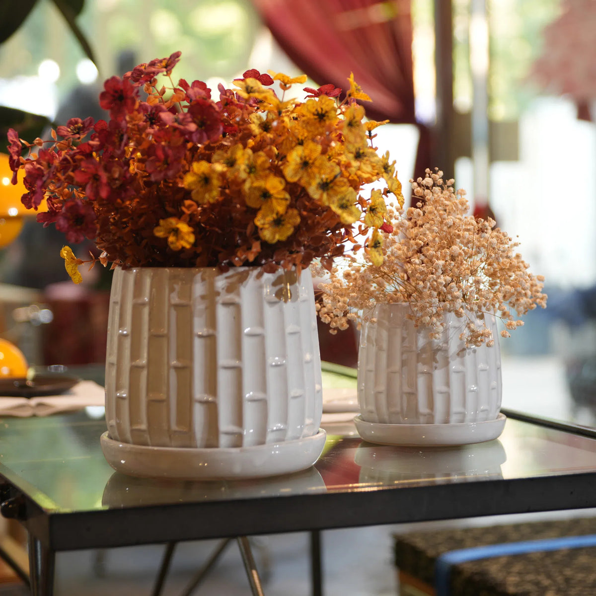 Ceramic Planter Set of 2, White Glazed 6 and 8 in Orchid Pots – image 7