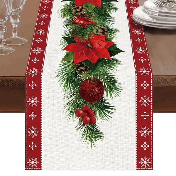 Watercolor Poinsettia Christmas Table Runner 13 x 72 In – image 1