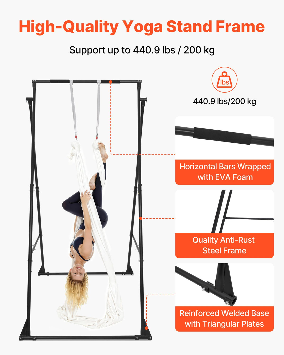 Aerial Yoga Swing Stand with 6.6 Yard Hammock, 440 lb Capacity – image 2