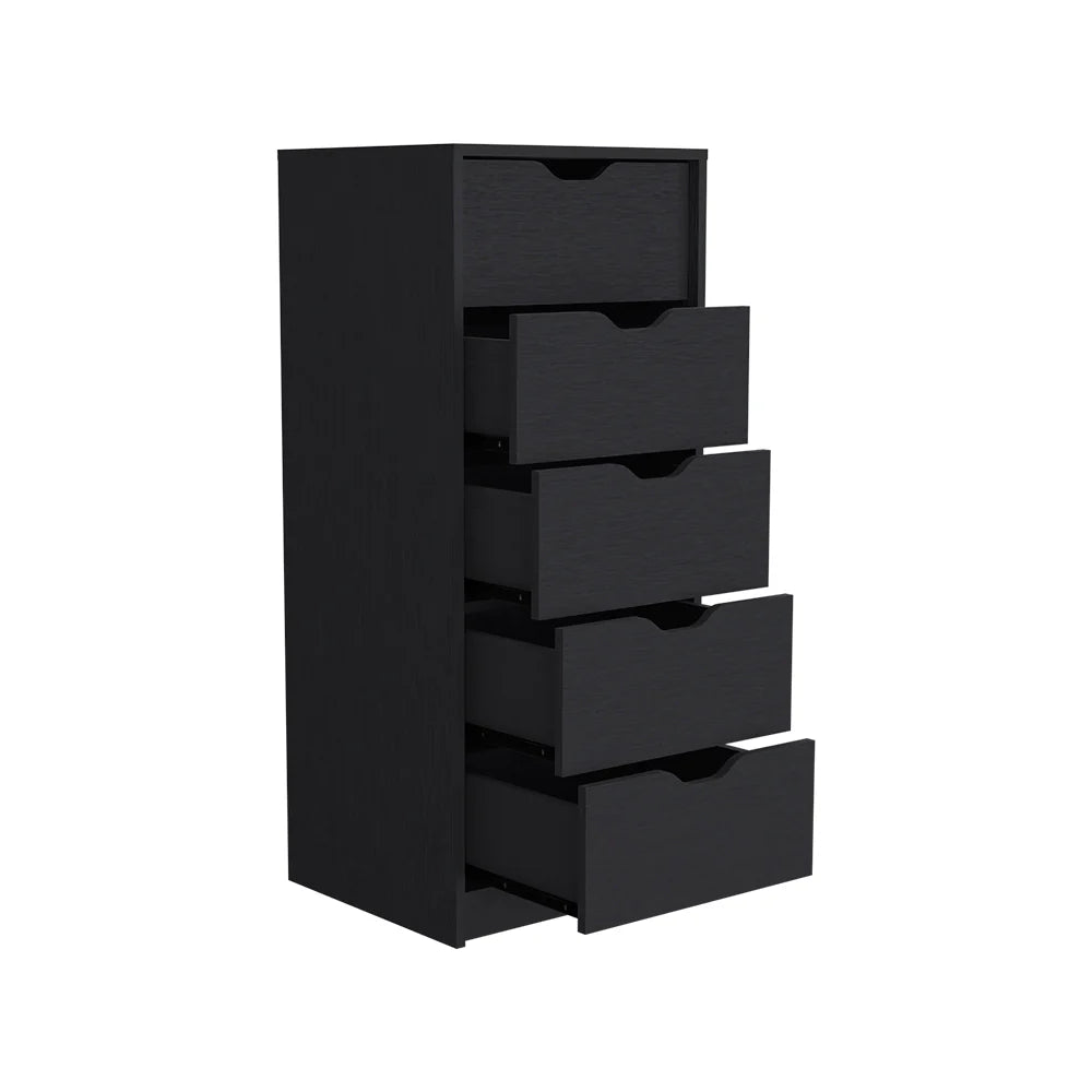 Narrow 5-Drawer Dresser, Black Wood Finish Bedroom Storage Chest – image 5
