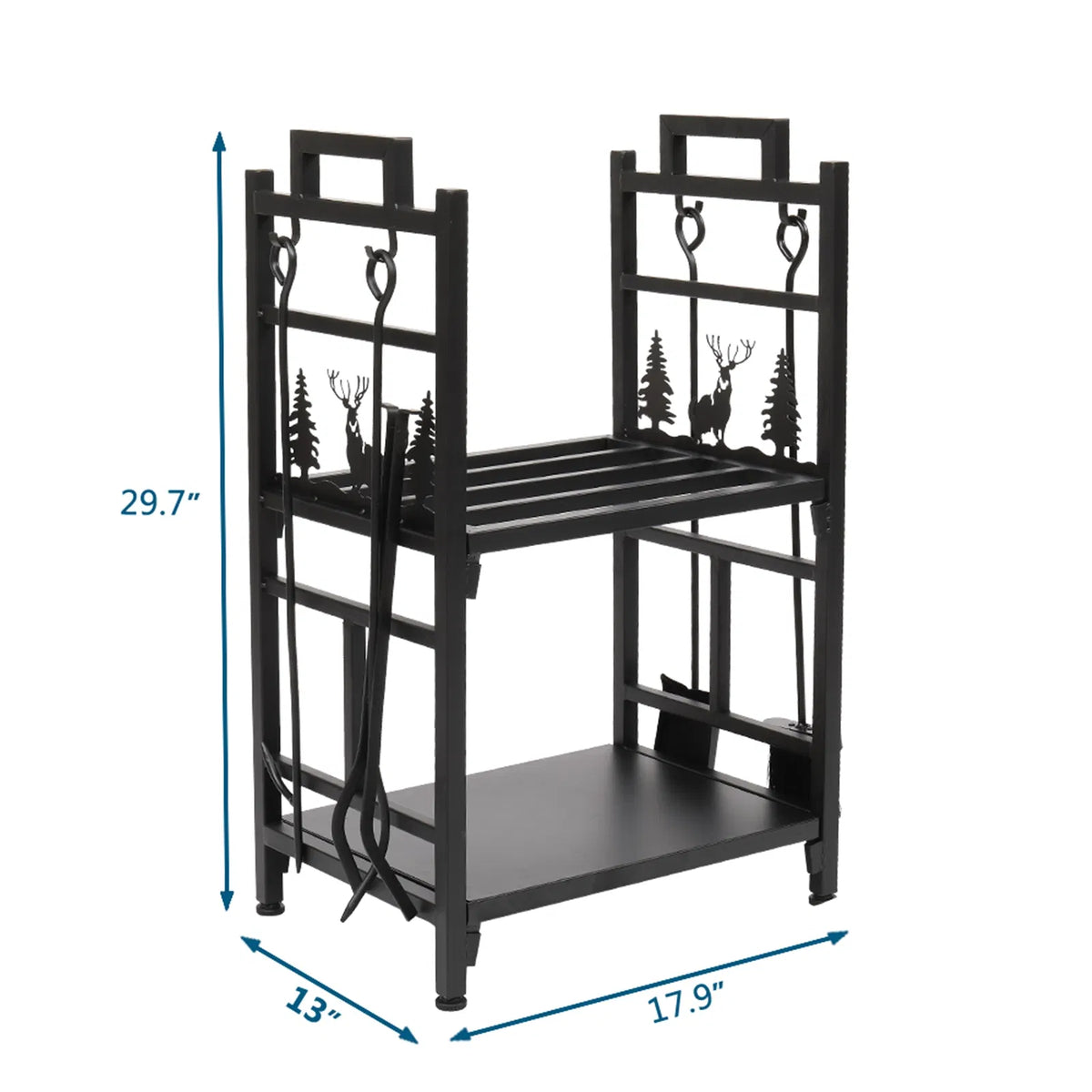 2-Tier Firewood Log Holder with 4 Fireplace Tools, Steel Log Rack – image 7