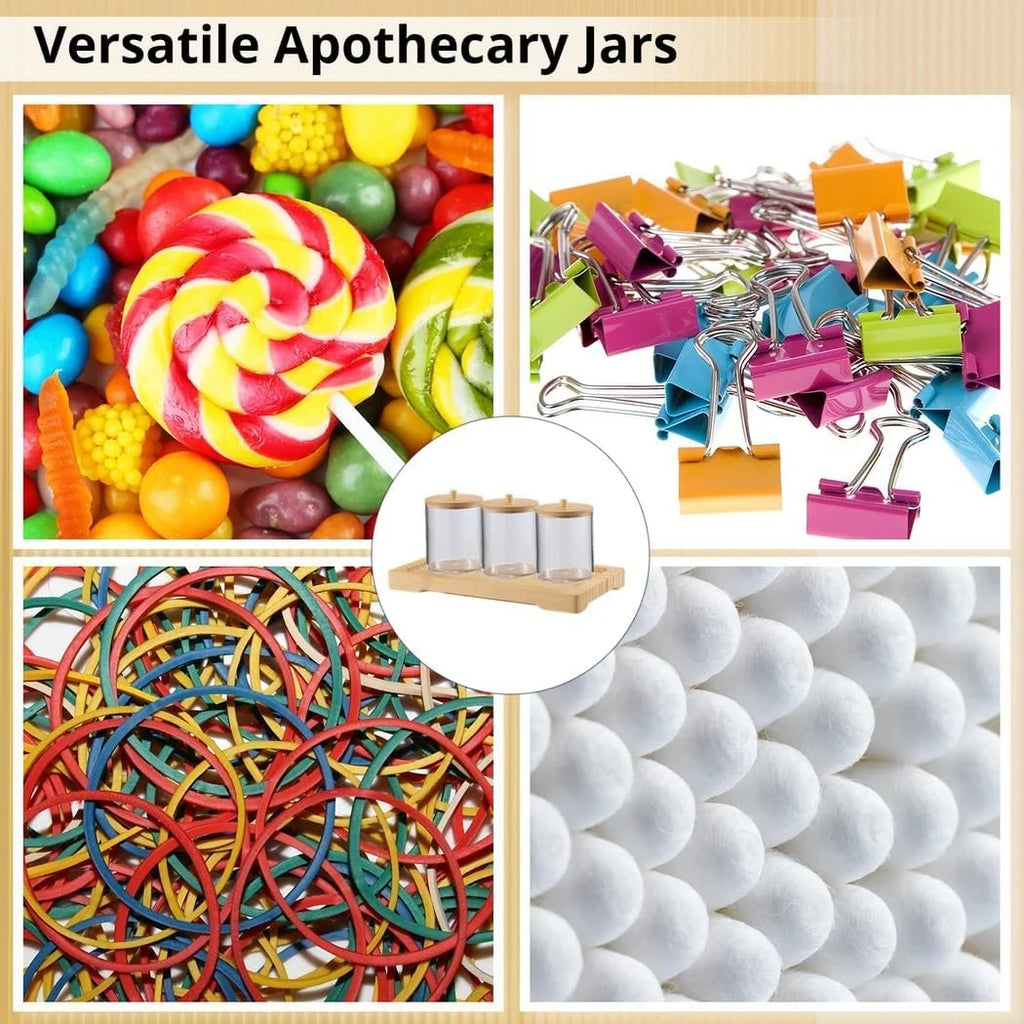 Cotton Swab Holder Set - 3 Acrylic Jars with Wood Tray – image 3