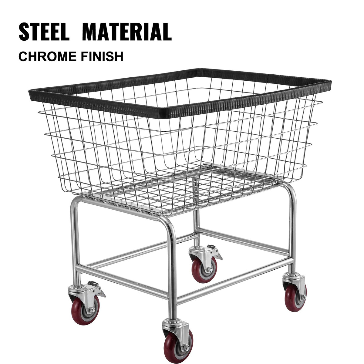 Commercial Wire Laundry Cart, 2.5 Bushel Basket with 4 in Casters, Chrome – image 4