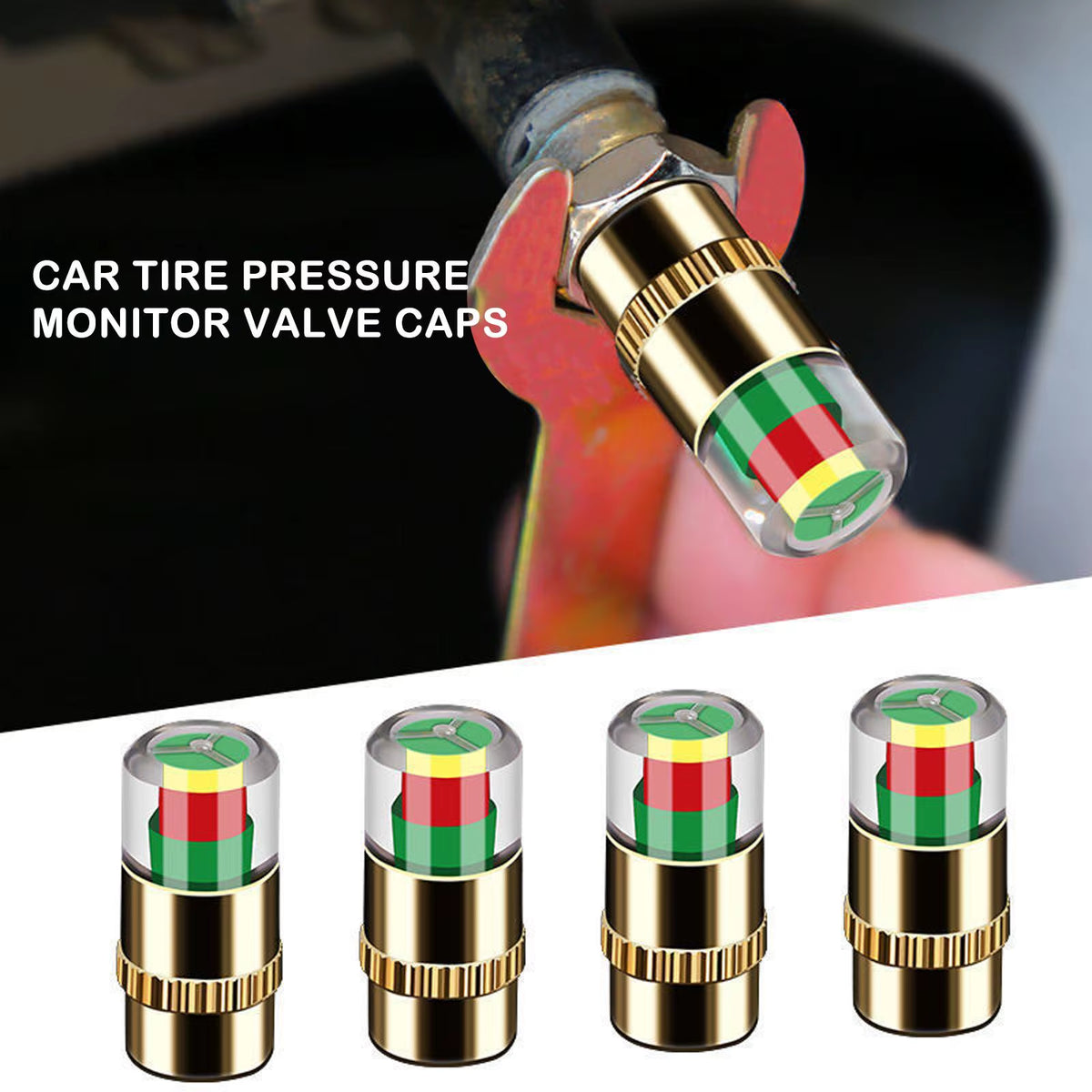 Tire Pressure Monitor Valve Caps 4 Pack - Color Alert Indicator – image 3