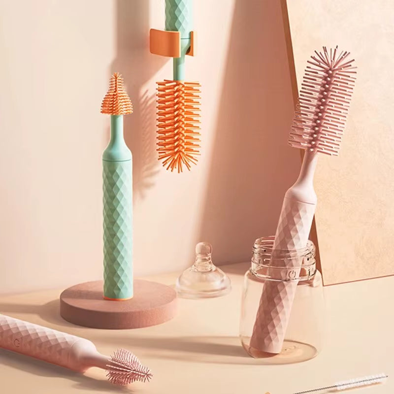 Electric Bottle Brush Set 3 Pcs - Rotating Waterproof Cleaning Brush for Bottles & Straws